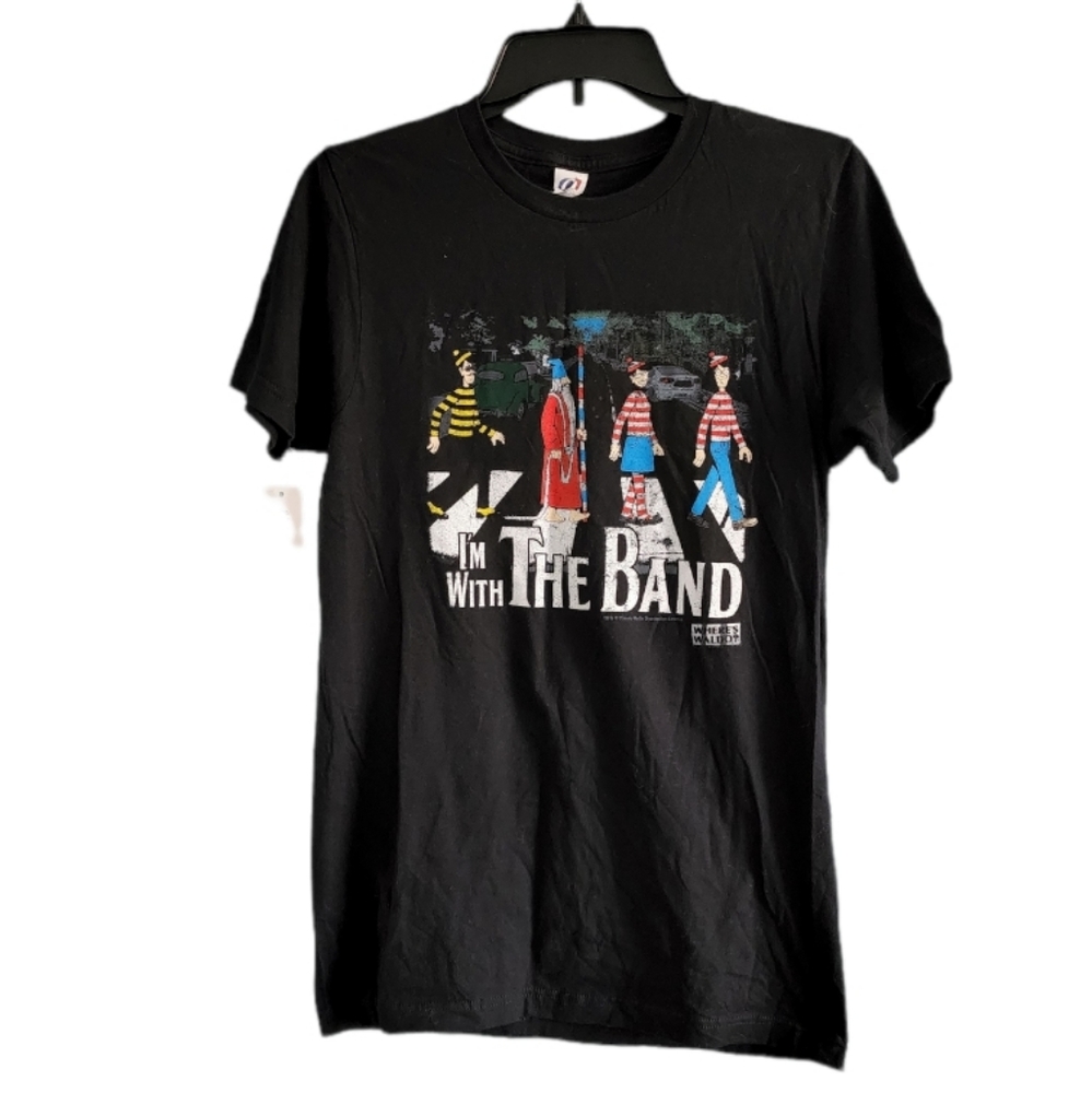 Preowned Black Tee Shirt With Waldo Design.